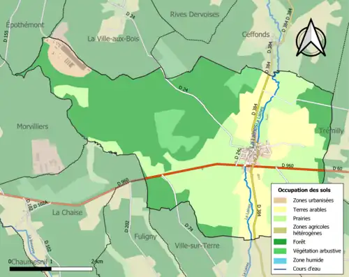 Carte en couleurs présentant l'occupation des sols.