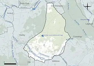 Carte en couleur présentant le réseau hydrographique de la commune