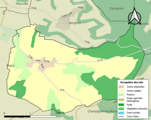 Carte en couleurs présentant l'occupation des sols.