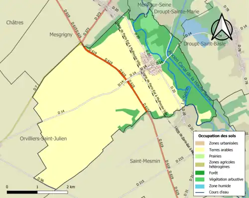 Carte en couleurs présentant l'occupation des sols.