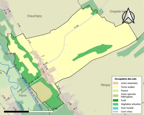 Carte en couleurs présentant l'occupation des sols.