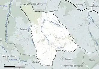 Carte en couleur présentant le réseau hydrographique de la commune