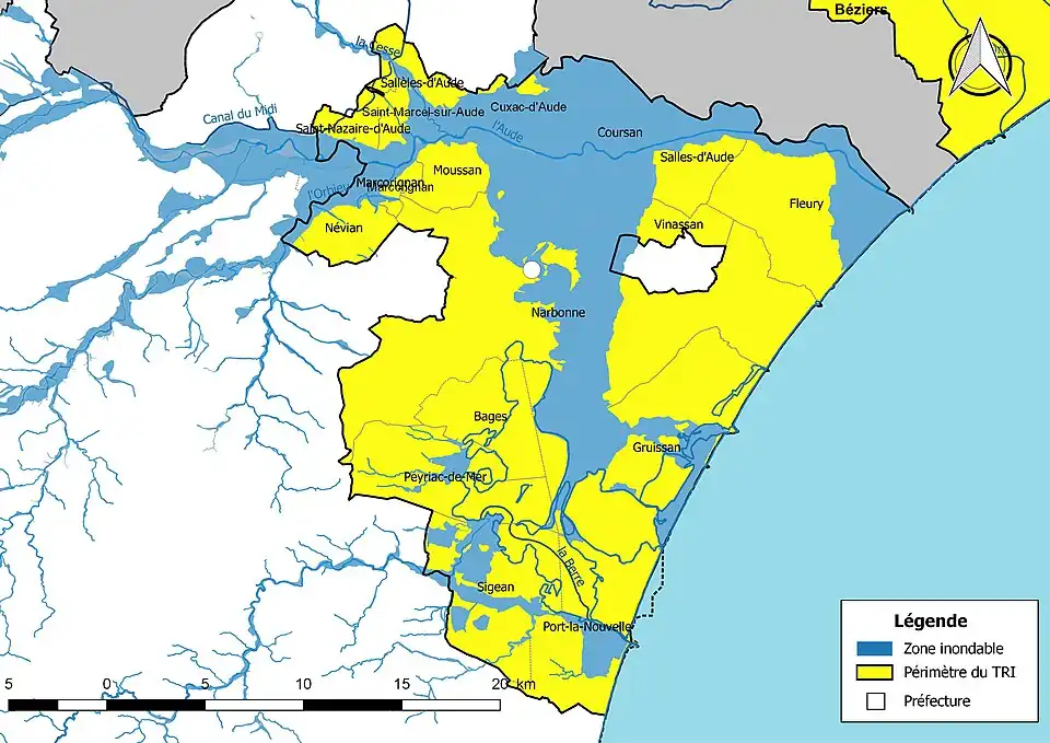 Carte du TRI de Narbonne (18 communes).