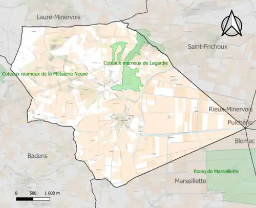 Carte de la ZNIEFF de type 1 sur la commune.