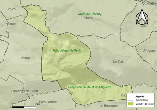 Carte des ZNIEFF de type 2 sur la commune.