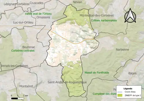 Carte des ZNIEFF de type 2 sur la commune.