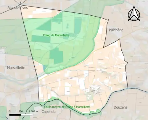 Carte des ZNIEFF de type 1 sur la commune.
