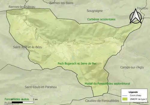 Carte des ZNIEFF de type 2 sur la commune.