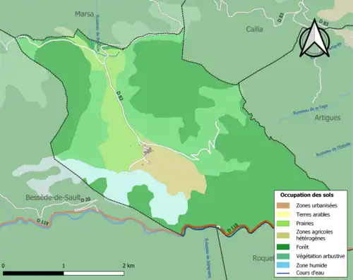 Carte en couleurs présentant l'occupation des sols.