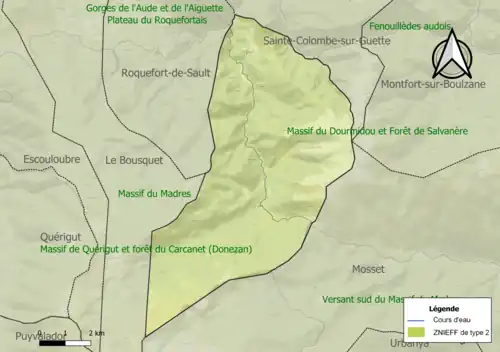 Carte des ZNIEFF de type 2 sur la commune.