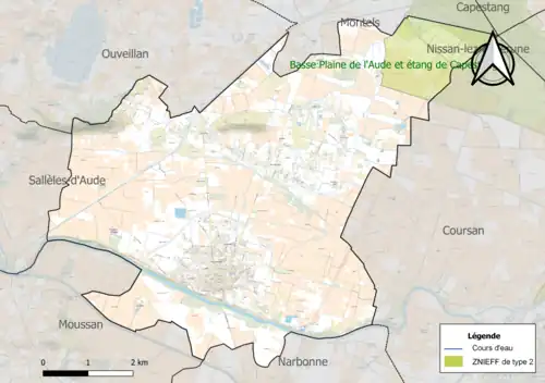 Carte de la ZNIEFF de type 2 sur la commune.