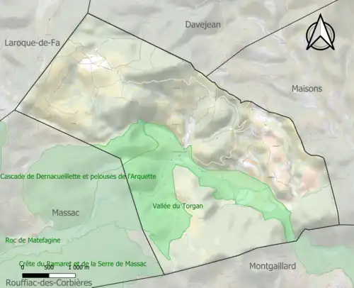 Carte des ZNIEFF de type 1 sur la commune.