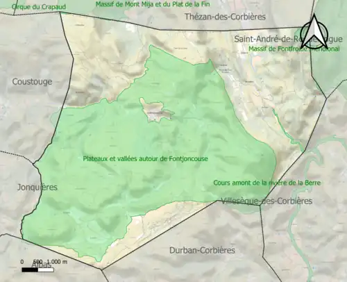 Carte des ZNIEFF de type 1 sur la commune.