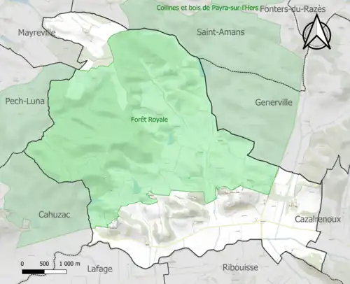Carte de la ZNIEFF de type 1 sur la commune.