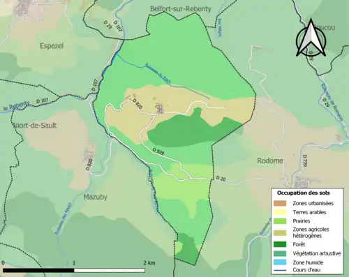 Carte en couleurs présentant l'occupation des sols.