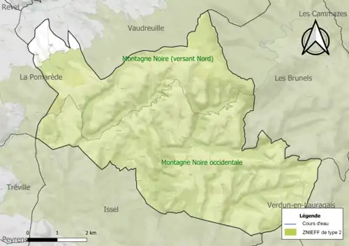 Carte des ZNIEFF de type 2 sur la commune.
