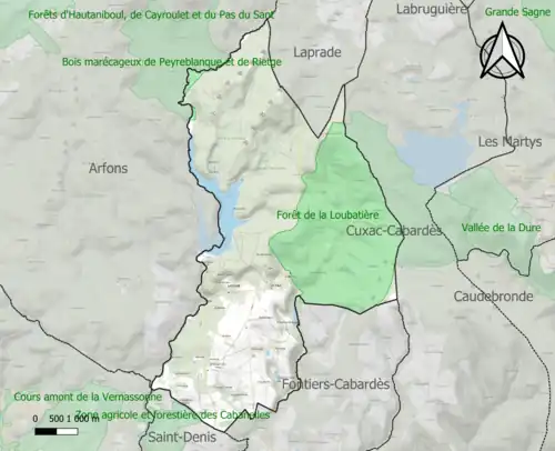 Carte des ZNIEFF de type 1 sur la commune.