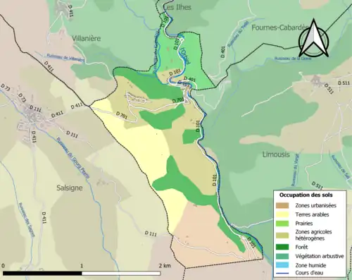 Carte en couleurs présentant l'occupation des sols.