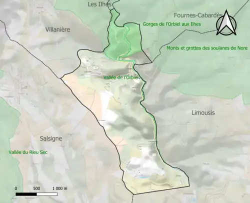 Carte des ZNIEFF de type 1 sur la commune.