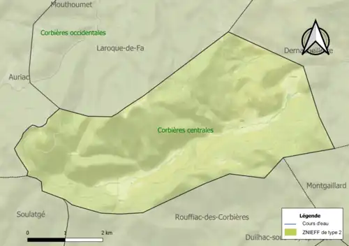 Carte de la ZNIEFF de type 2 sur la commune.