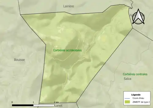 Carte de la ZNIEFF de type 2 sur la commune.