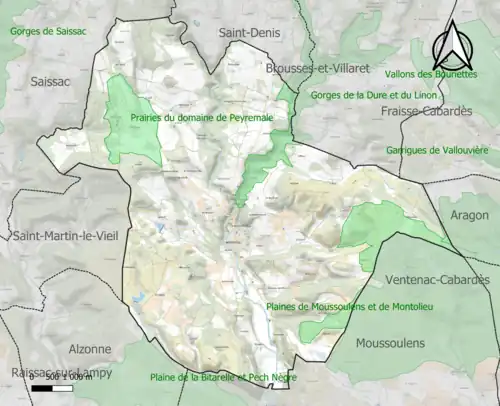 Carte des ZNIEFF de type 1 sur la commune.
