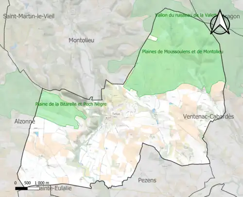 Carte des ZNIEFF de type 1 sur la commune.
