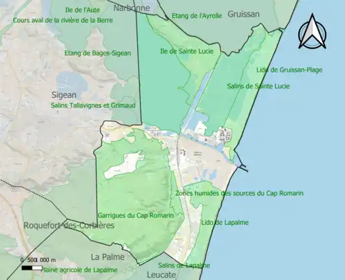 Carte des ZNIEFF de type 1 sur la commune.