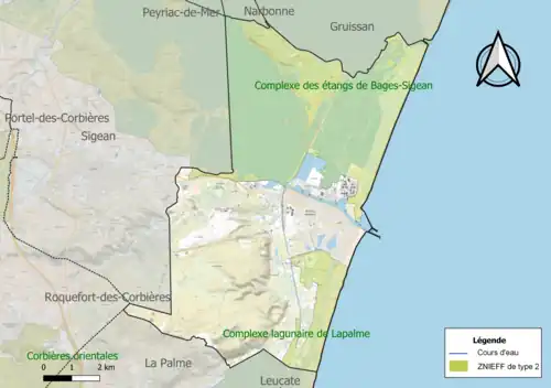 Carte des ZNIEFF de type 2 sur la commune.