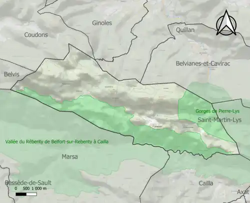 Carte des ZNIEFF de type 1 sur la commune.
