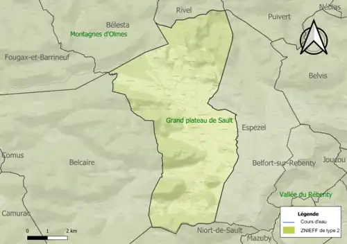 Carte de la ZNIEFF de type 2 sur la commune.