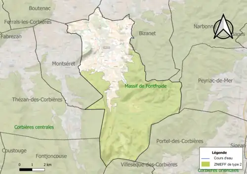 Carte de la ZNIEFF de type 2 sur la commune.