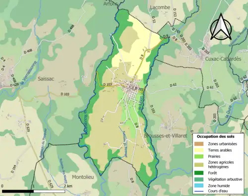 Carte en couleurs présentant l'occupation des sols.