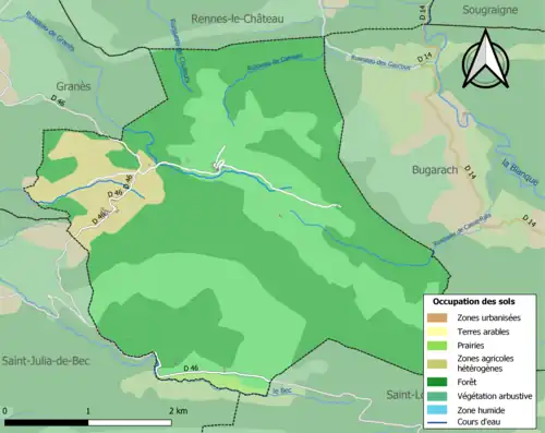 Carte en couleurs présentant l'occupation des sols.