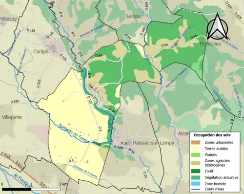 Carte en couleurs présentant l'occupation des sols.
