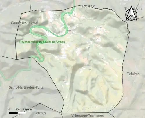 Carte de la ZNIEFF de type 1 sur la commune.