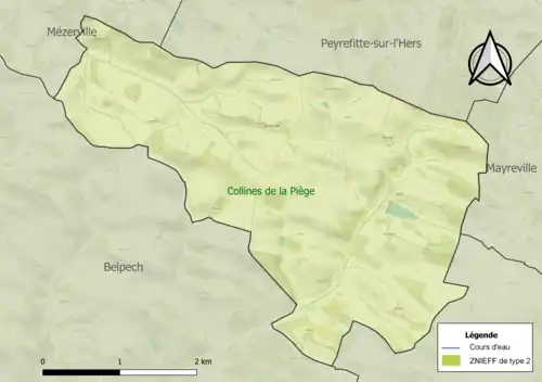 Carte de la ZNIEFF de type 2 sur la commune.