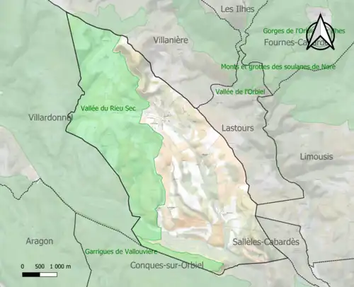 Carte des ZNIEFF de type 1 sur la commune.