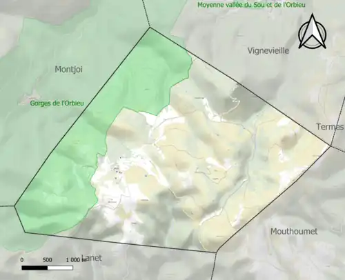 Carte de la ZNIEFF de type 1 sur la commune.