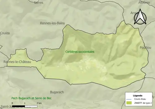 Carte de la ZNIEFF de type 2 sur la commune.