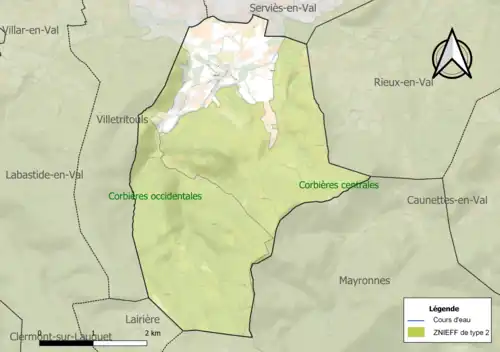 Carte des ZNIEFF de type 2 sur la commune.
