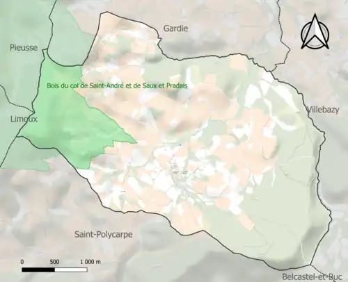 Carte de la ZNIEFF de type 1 sur la commune.