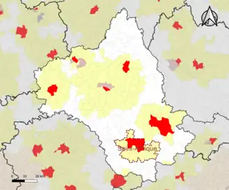 Localisation de l'aire d'attraction de Saint-Affrique dans le département de l'Aveyron.