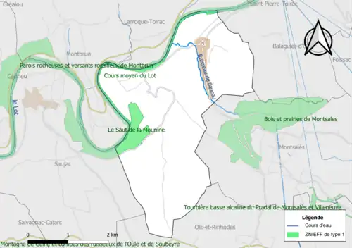 Carte des ZNIEFF de type 1 de la commune.