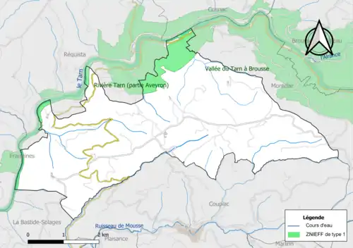 Carte des ZNIEFF de type 1 de la commune.