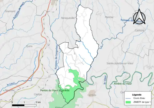 Carte des ZNIEFF de type 1 de la commune.