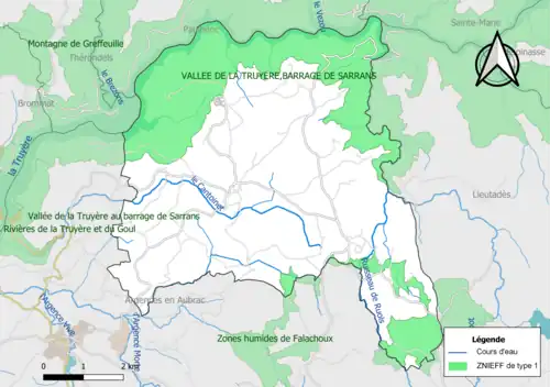 Carte des ZNIEFF de type 1 de la commune.