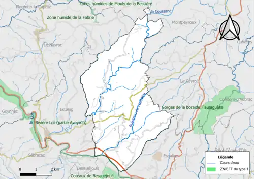 Carte de la ZNIEFF de type 1 de la commune.