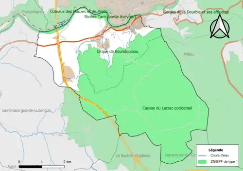 Carte des ZNIEFF de type 1 de la commune.