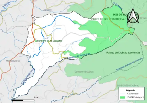 Carte des ZNIEFF de type 1 de la commune.